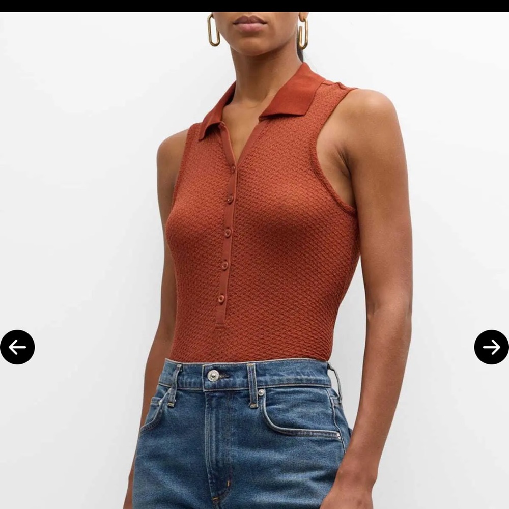 Frame Mesh Lace Polo Top Burnt‎ Rust Sleeveless Blouse Tank Medium NWT
